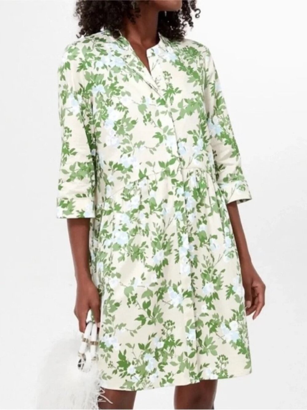 Tuckernuck Royal Shirt Dress Cream, Green, Blue Floral Size L